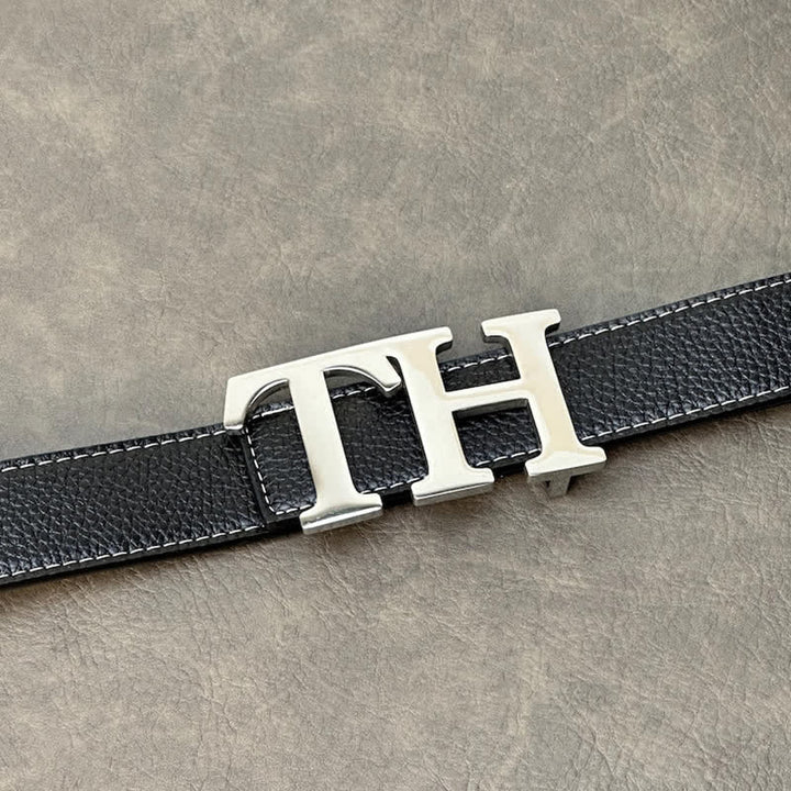 Cintura in pelle con fibbia fai da te in argento con iniziali grandi personalizzate