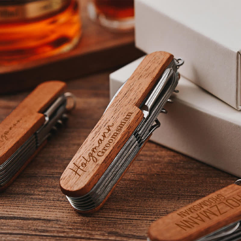 Apribottiglie in legno con coltello multiuso 11 in 1, intaglio personalizzato