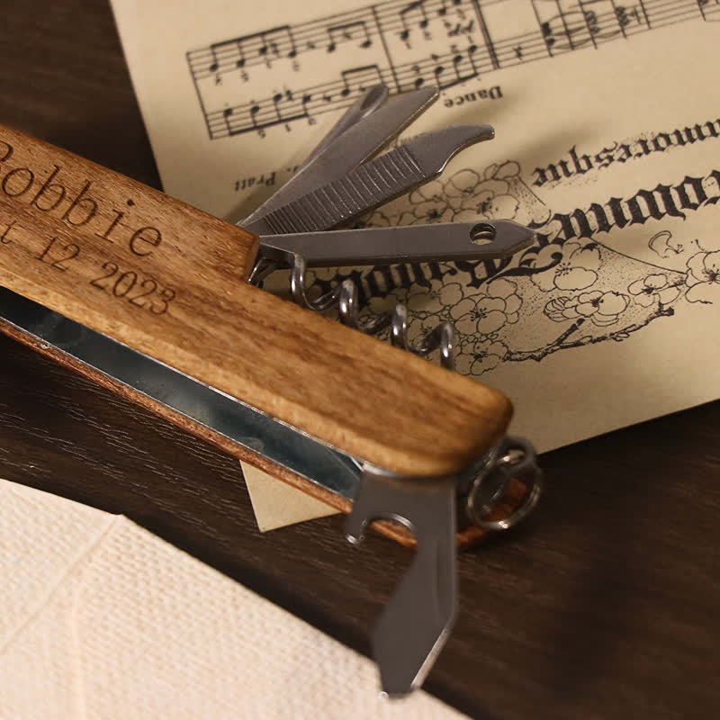 Apribottiglie in legno con coltello multiuso 11 in 1, intaglio personalizzato