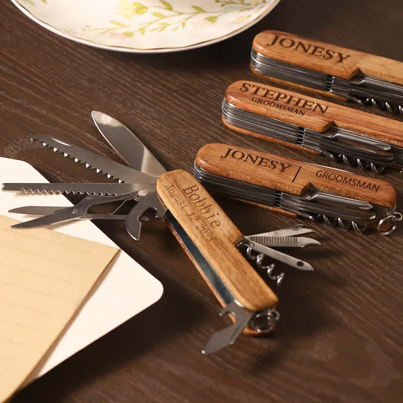 Apribottiglie in legno con coltello multiuso 11 in 1, intaglio personalizzato