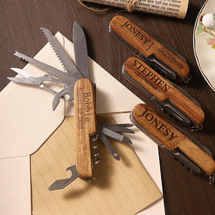 Apribottiglie in legno con coltello multiuso 11 in 1, intaglio personalizzato