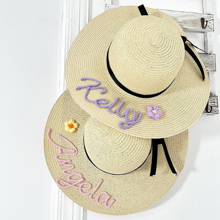 Cappello da spiaggia in paglia Fedora personalizzato con nome da donna