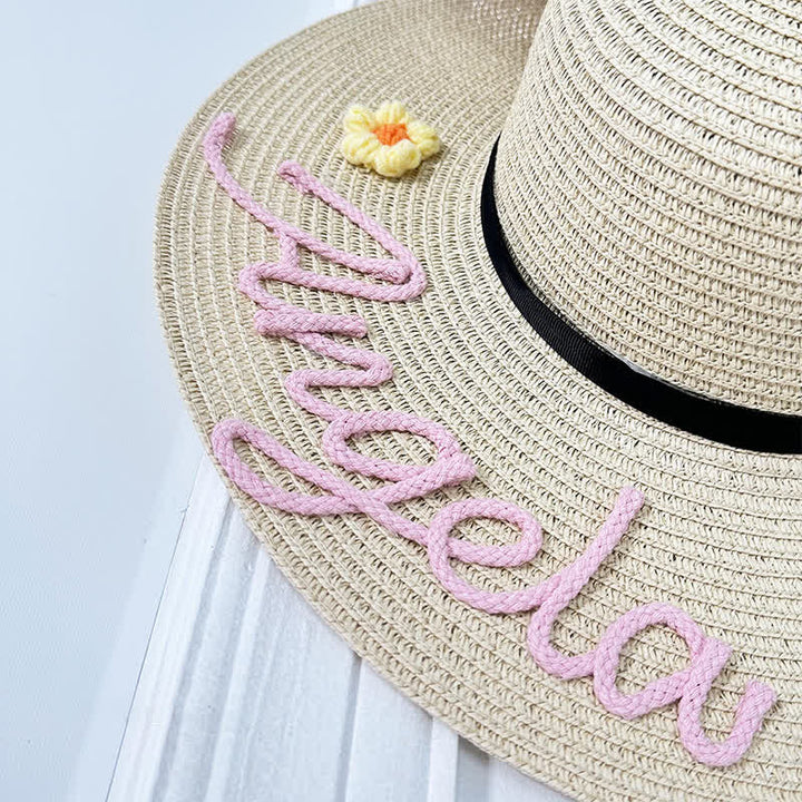 Cappello da spiaggia in paglia Fedora personalizzato con nome da donna