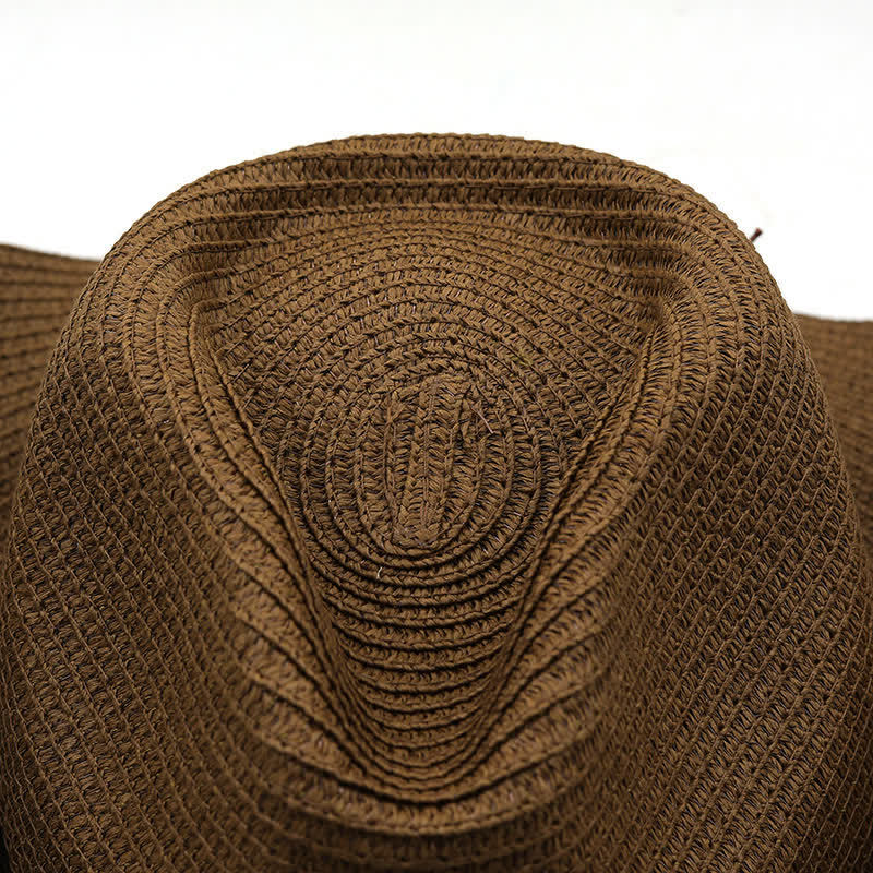 Cappello da cowboy classico in paglia con fascia di piume estive - image 6