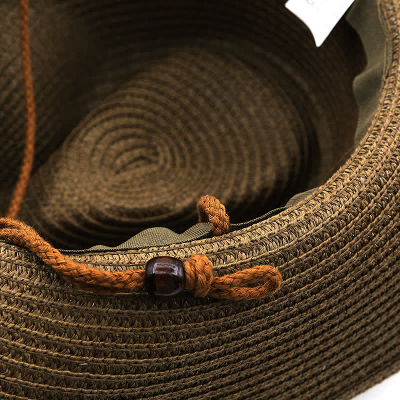 Cappello da cowboy classico in paglia con fascia di piume estive
