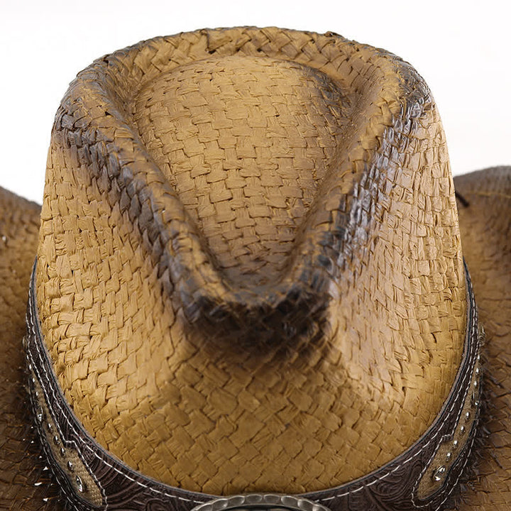Cappello da cowboy in paglia con vernice spray e fibbia a forma di fiore vintage - image 5