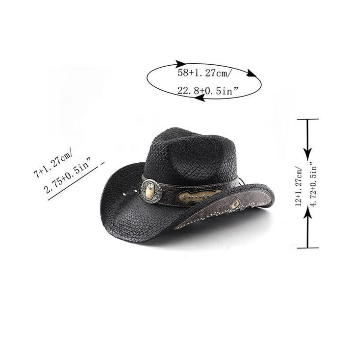 Cappello da cowboy in paglia con vernice spray e fibbia a forma di fiore vintage - image 2