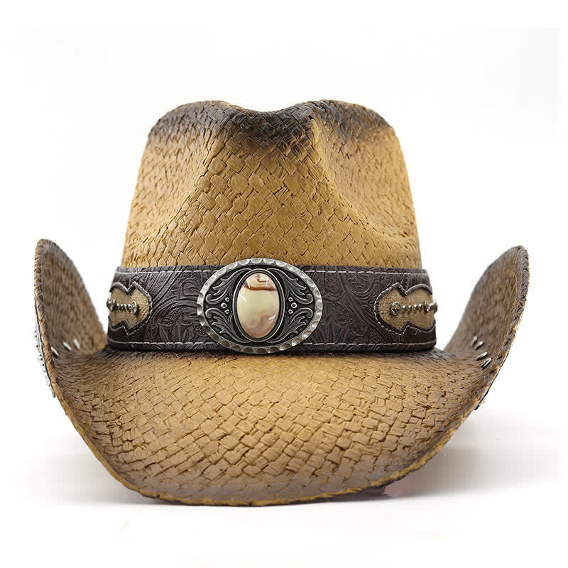 Cappello da cowboy in paglia con vernice spray e fibbia a forma di fiore vintage - image 4