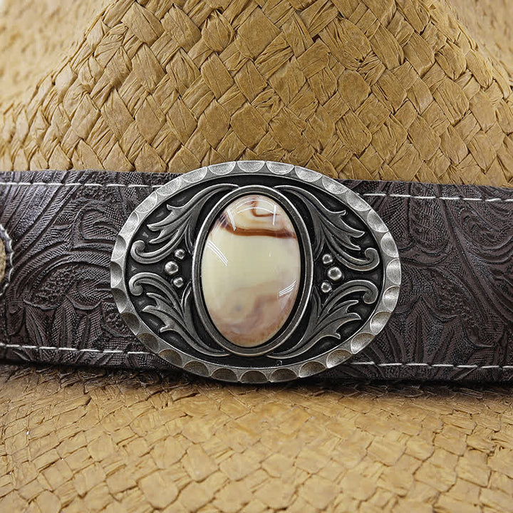 Cappello da cowboy in paglia con vernice spray e fibbia a forma di fiore vintage - image 7