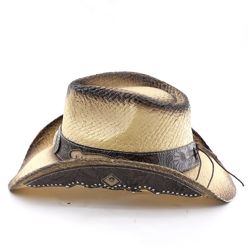 Cappello da cowboy in paglia con vernice spray e fibbia a forma di fiore vintage - image 14