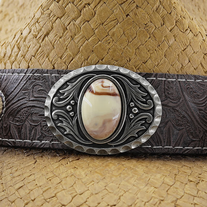 Cappello da cowboy in paglia con vernice spray e fibbia a forma di fiore vintage - image 7