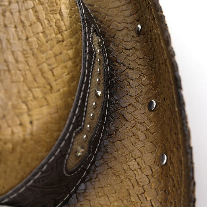 Cappello da cowboy in paglia con vernice spray e fibbia a forma di fiore vintage - image 8