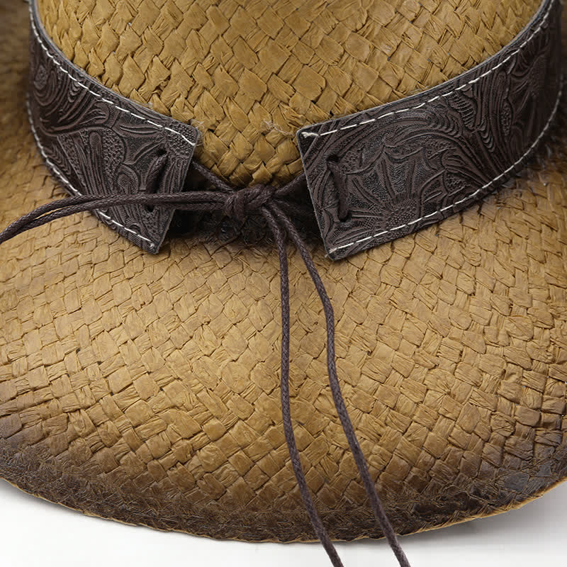 Cappello da cowboy in paglia con vernice spray e fibbia a forma di fiore vintage - image 9