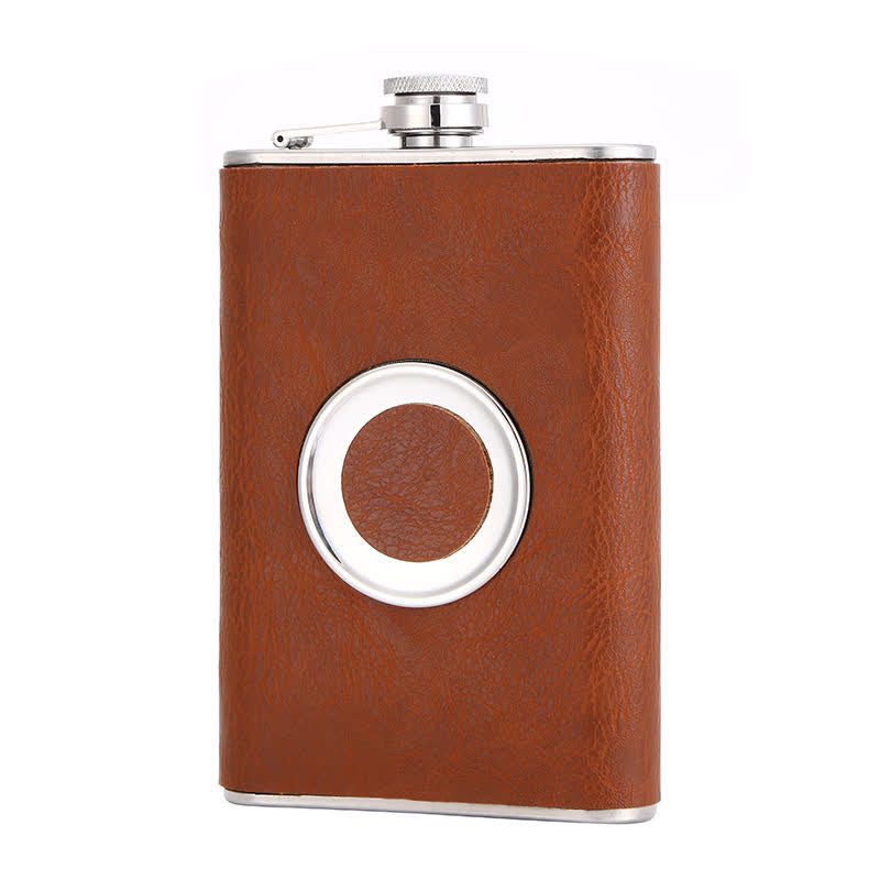 Borraccia portatile rivestita in pelle da 8 once con tazza incorporata