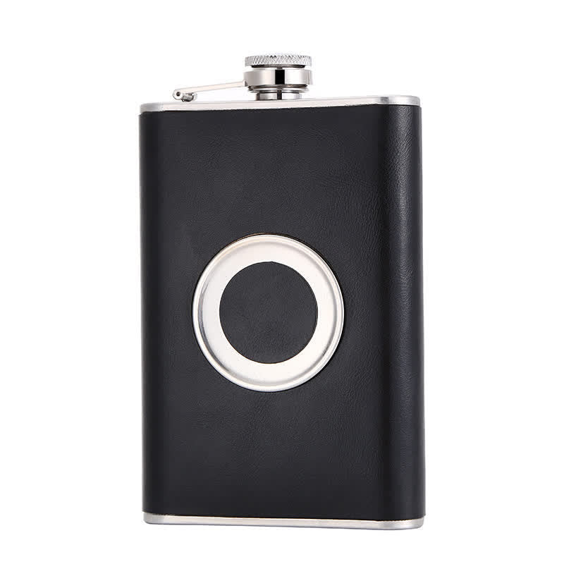 Borraccia portatile rivestita in pelle da 8 once con tazza incorporata