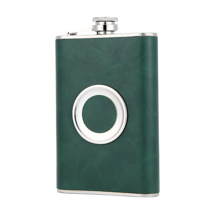 Borraccia portatile rivestita in pelle da 8 once con tazza incorporata