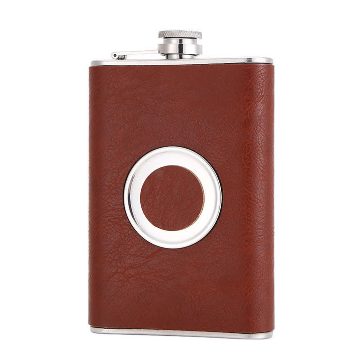 Borraccia portatile rivestita in pelle da 8 once con tazza incorporata