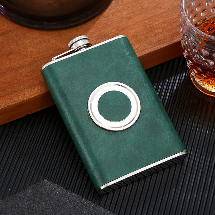 Borraccia portatile rivestita in pelle da 8 once con tazza incorporata