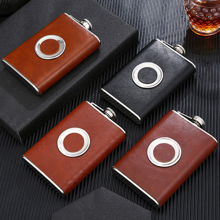 Borraccia portatile rivestita in pelle da 8 once con tazza incorporata