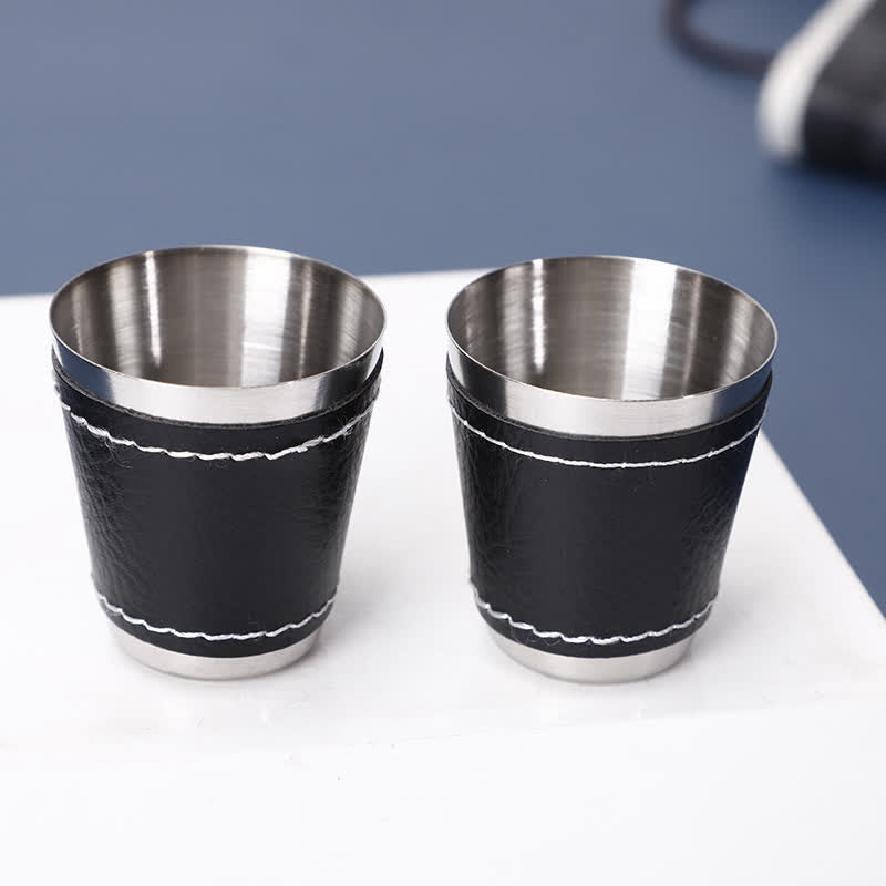 Set regalo da 5 fiaschette Noble da 6 oz in pelle nera impiallacciata