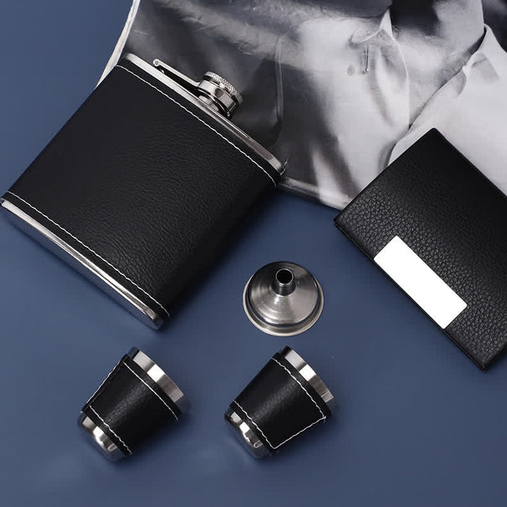 Set regalo da 5 fiaschette Noble da 6 oz in pelle nera impiallacciata