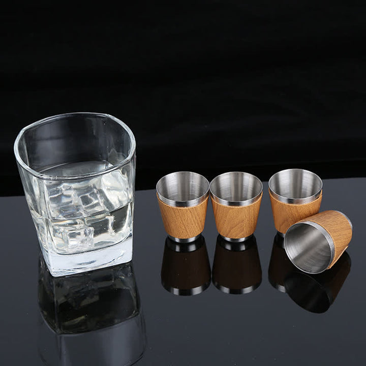 Set regalo da 6 fiaschette da 9 oz con tazze e tazzine impiallacciate in pelle effetto legno