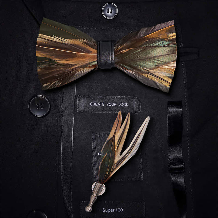 Papillon con piume grigio ardesia scuro per bambini con spilla da bavero
