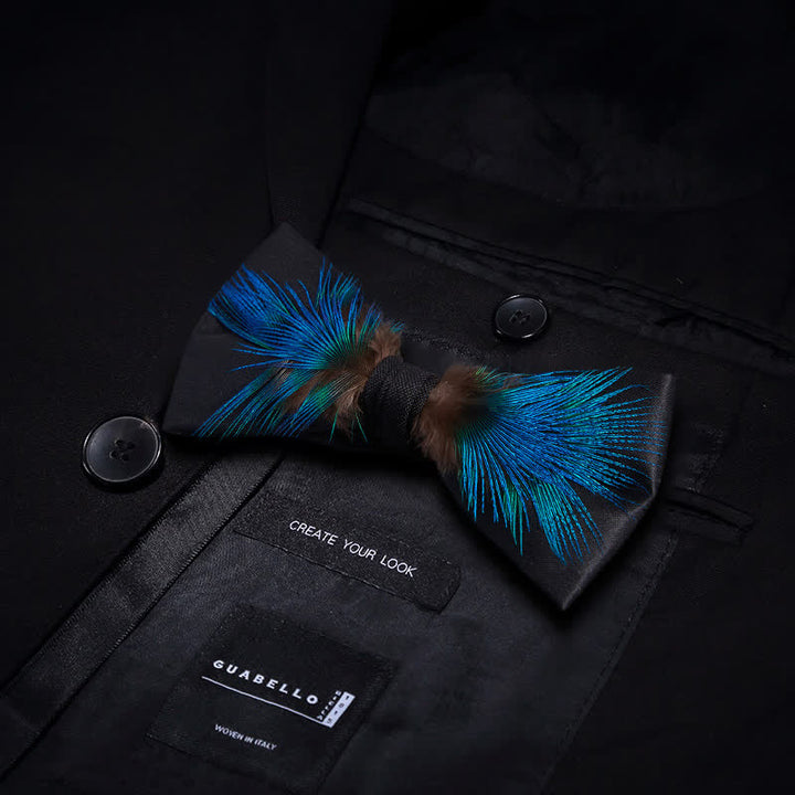Elegante papillon con piume blu e nere - Blu e nero - image 0