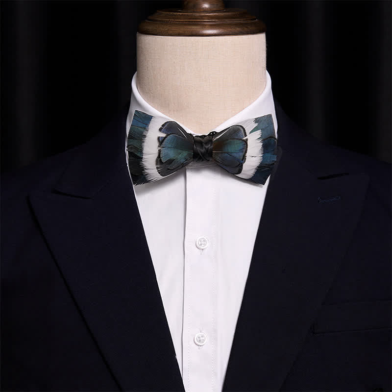 Papillon con piume Wildness blu e bianco