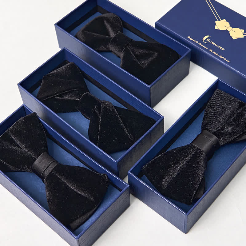 Papillon da uomo in velluto nero tinta unita da sposa