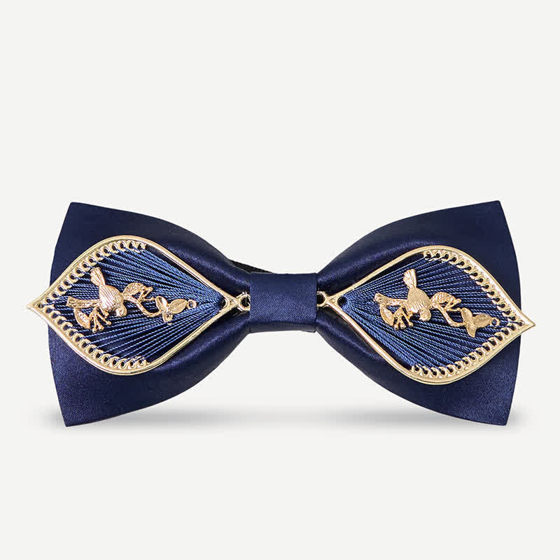 Papillon da uomo con ramo di fenice in metallo dorato blu navy
