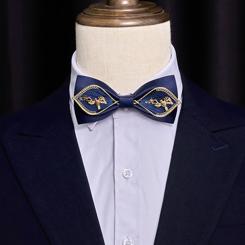 Papillon da uomo con ramo di fenice in metallo dorato blu navy
