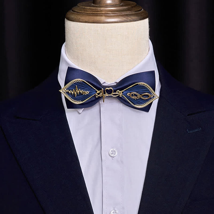Papillon da uomo con ramo di fenice in metallo dorato blu navy