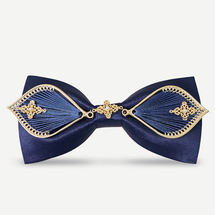 Papillon da uomo con ramo di fenice in metallo dorato blu navy