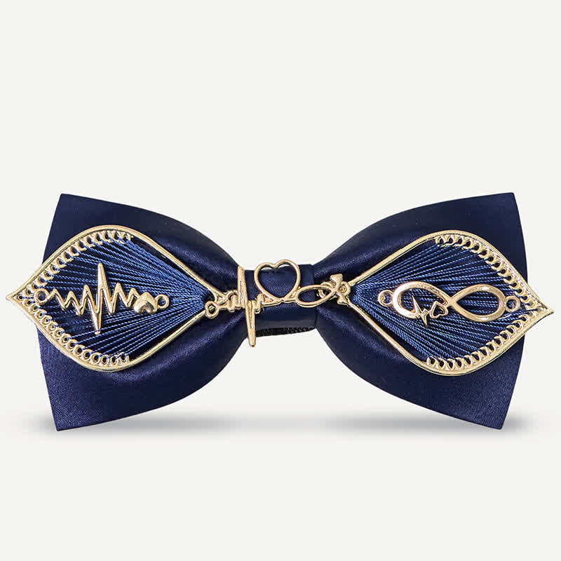 Papillon da uomo con ramo di fenice in metallo dorato blu navy