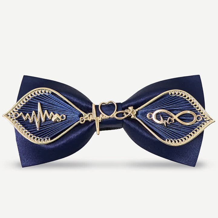 Papillon da uomo con ramo di fenice in metallo dorato blu navy