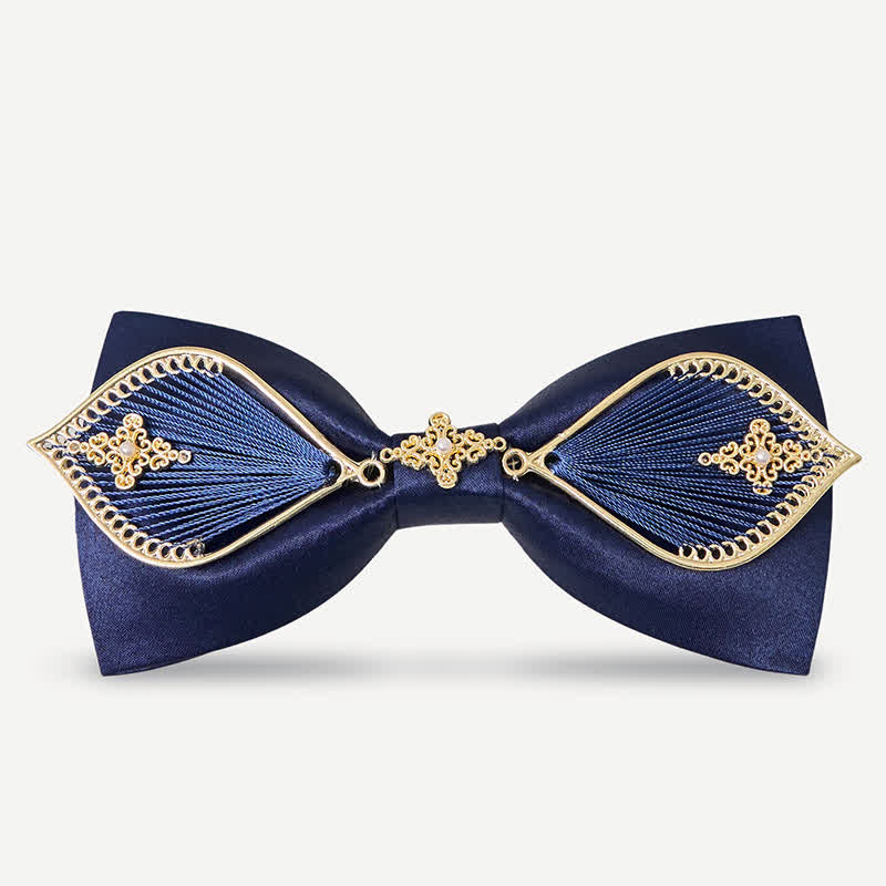 Papillon da uomo con ramo di fenice in metallo dorato blu navy - Stile n. 1 - image 0