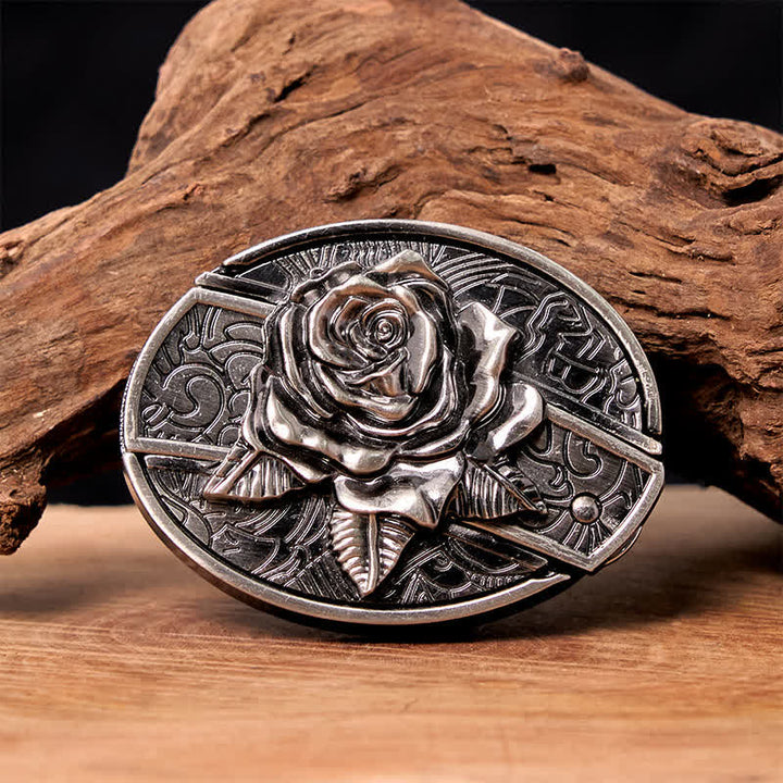Cintura in pelle fai da te da uomo con coltello pieghevole nascosto Western Rose - Rosa occidentale - Senza cintura - Cintura non inclusa - image 0