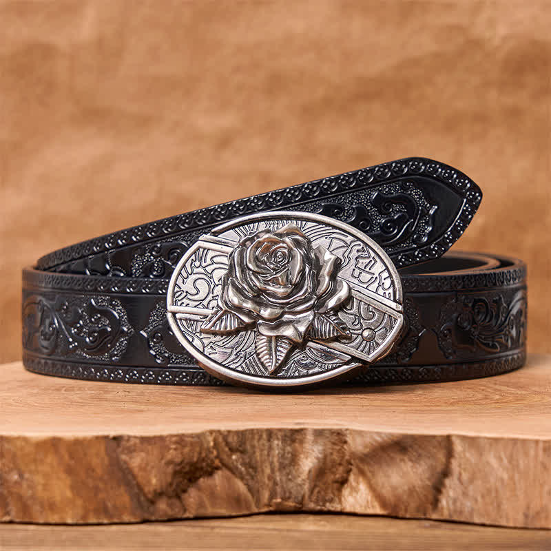 Cintura in pelle fai da te con coltello pieghevole nascosto Western Rose da uomo