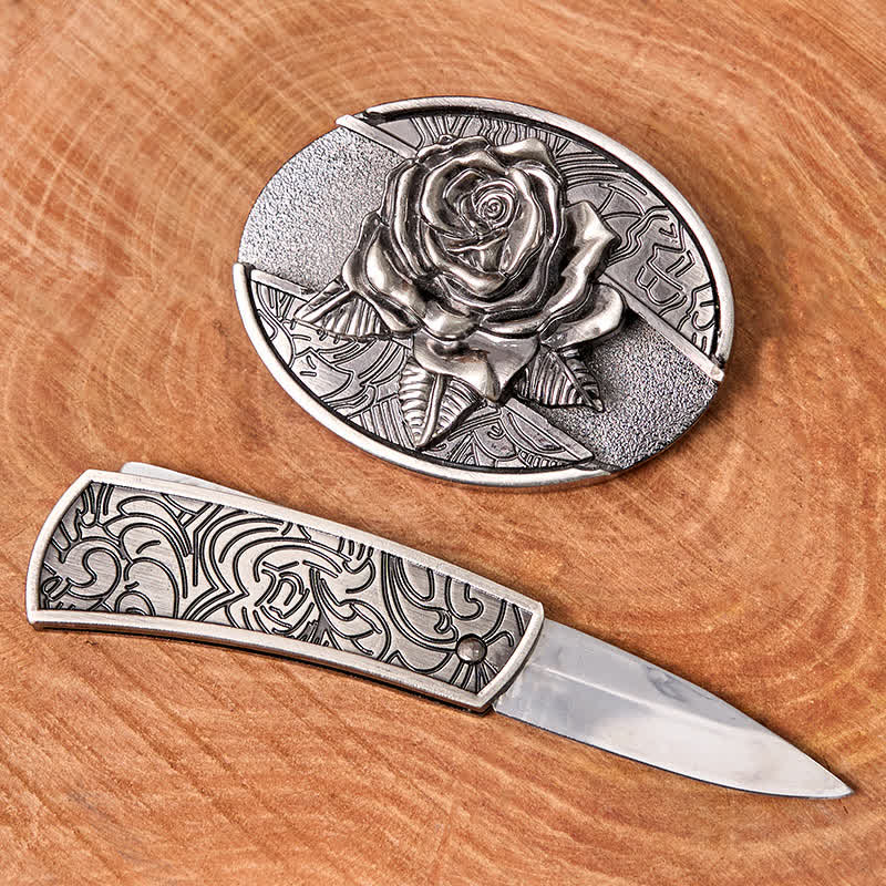 Cintura in pelle fai da te con coltello pieghevole nascosto Western Rose da uomo