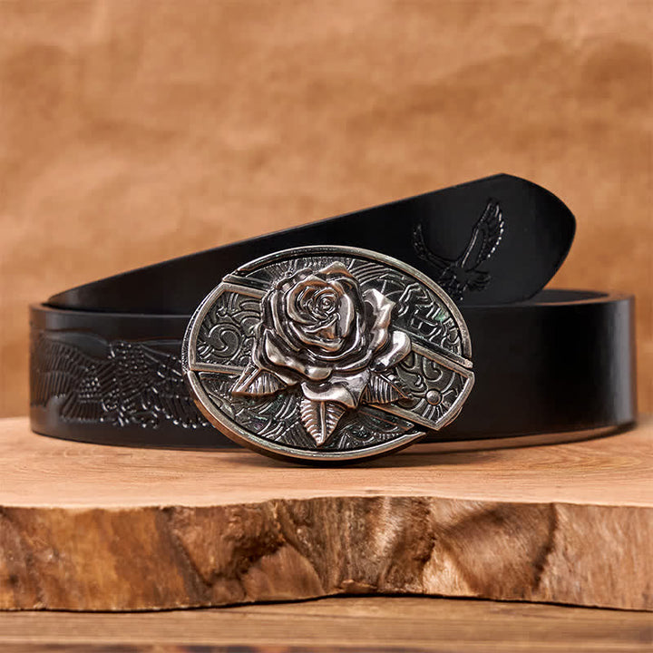 Cintura in pelle fai da te da uomo con coltello pieghevole nascosto Western Rose - Rosa occidentale - Cintura con aquila in rilievo nera - 42 - image 6