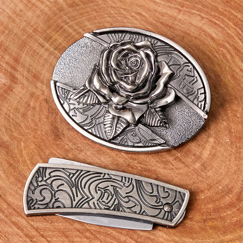 Cintura in pelle fai da te con coltello pieghevole nascosto Western Rose da uomo