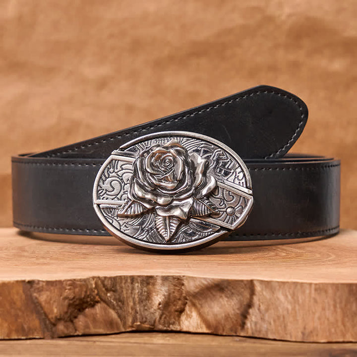 Cintura in pelle fai da te da uomo con coltello pieghevole nascosto Western Rose - Rosa occidentale - Cintura nera in PU - 42 - image 4