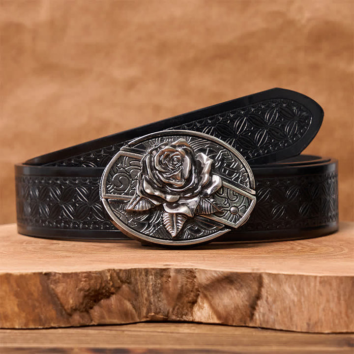 Cintura in pelle fai da te da uomo con coltello pieghevole nascosto Western Rose - Rosa occidentale - Cintura nera in tessuto goffrato - 42 - image 7