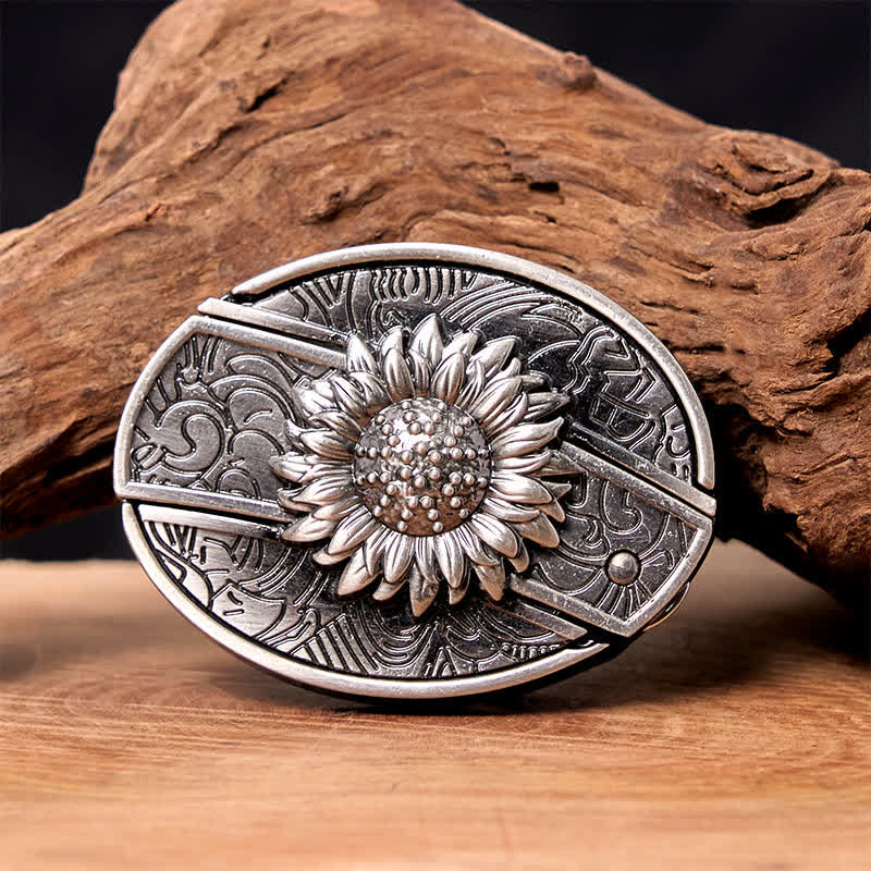 Cintura in pelle con coltello pieghevole nascosto a forma di girasole fai da te da uomo - Girasole - Senza cintura - Cintura non inclusa - image 1