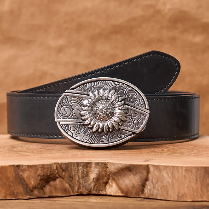Cintura in pelle con coltello pieghevole nascosto a forma di girasole fai da te da uomo - Girasole - Cintura nera in PU - 42 - image 6
