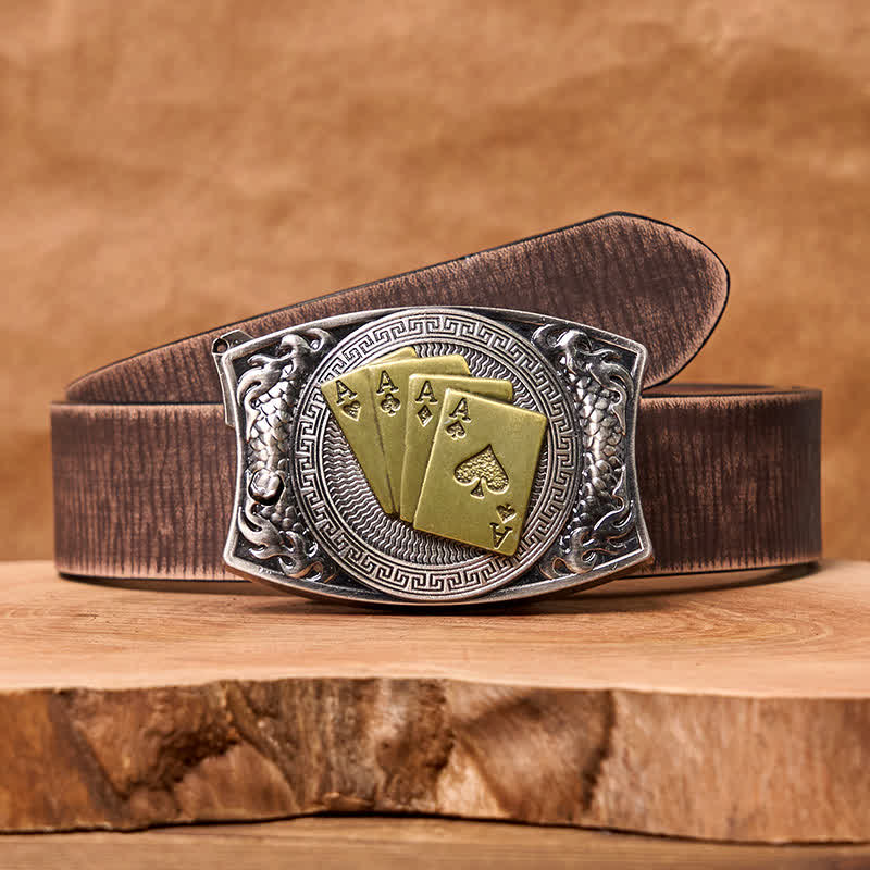 Cintura in pelle con coltello pieghevole nascosto fai da te in oro da uomo - Poker d'oro - Cintura marrone anticata - 42 - image 11