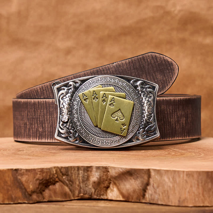 Cintura in pelle con coltello pieghevole nascosto fai da te in oro da uomo - Poker d'oro - Cintura marrone anticata - 42 - image 11