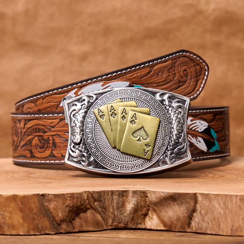 Cintura in pelle con coltello pieghevole nascosto in oro fai da te da uomo - Poker d'oro - Cintura di piume marroni - 40 - image 11