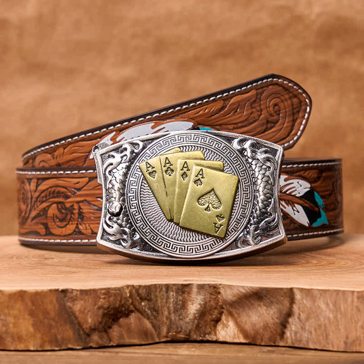 Cintura in pelle con coltello pieghevole nascosto in oro fai da te da uomo - Poker d'oro - Cintura di piume marroni - 40 - image 11